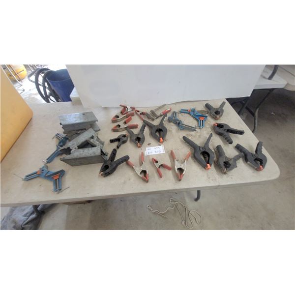 Assorted Spring Clamps, Corner Clamps, and Metal Brackets