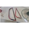 Image 3 : Two Red Bow Saws and Green Metal Christmas Tree Stand with Adjustable Thumbscrews