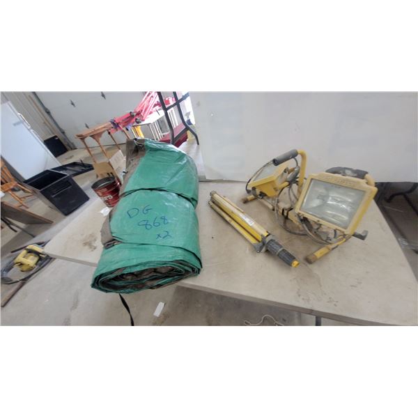 Lightforce Portable Work Lights on Tripod Stand and Green Tarp