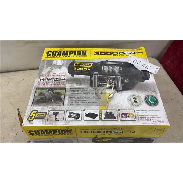 Champion 3000-Pound ATV/UTV Winch Model 13050. Open Box, Unused, Never Unpacked