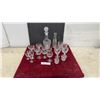 Image 1 : Cut Glass Decanter with Stopper, Coupe Glasses, Stemware, Hobnail Style Vase, and More
