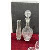 Image 3 : Cut Glass Decanter with Stopper, Coupe Glasses, Stemware, Hobnail Style Vase, and More