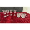 Image 6 : Cut Glass Decanter with Stopper, Coupe Glasses, Stemware, Hobnail Style Vase, and More