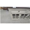 Image 4 : Off-White Console Cabinet with Dark Wood Top, Glass-Paned Doors, and Drawers 33 x 55 x 15"