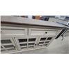Image 5 : Off-White Console Cabinet with Dark Wood Top, Glass-Paned Doors, and Drawers 33 x 55 x 15"