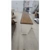 Image 7 : Off-White Console Cabinet with Dark Wood Top, Glass-Paned Doors, and Drawers 33 x 55 x 15"