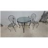Image 1 : Black Metal Patio Bistro Set with Glass-Top Table and Two Fan-Back Chairs