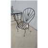 Image 4 : Black Metal Patio Bistro Set with Glass-Top Table and Two Fan-Back Chairs