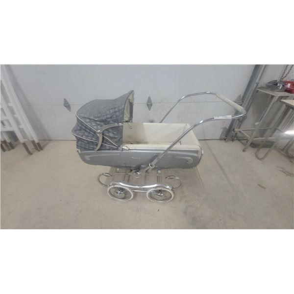 Vintage Thistle Coach-Built Baby Pram with Quilted Hood and Chrome C-Spring Suspension