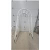 Image 1 : White Metal Garden Arbor with Arched Top and Lattice Side Panels