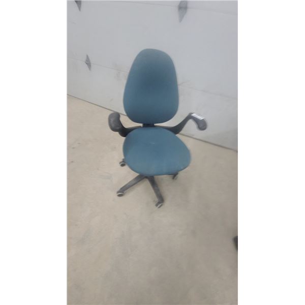 Teal Upholstered High-Back Office Task Chair with Fixed Armrests and Casters