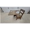 Image 1 : Antique Oak Single-Person School Desk with Attached Seat and Inkwell Hole