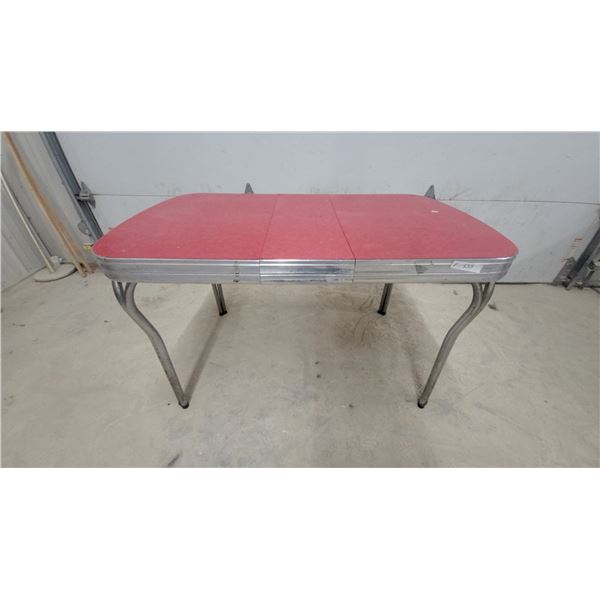 Vintage 1950s Red Laminate Dinette Table with Chrome Edge and Tubular Steel Legs 30 x 52 x 30"