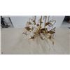 Image 2 : Gilded Metal Foliate Chandelier with Crystal Drops and Candle-Style Sockets