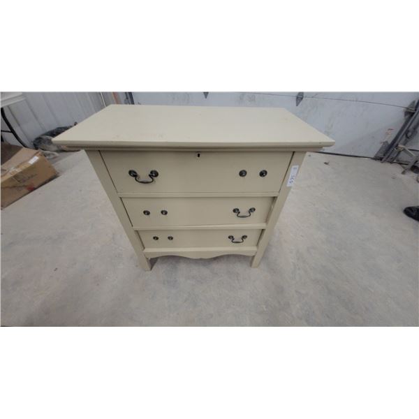 Cream-Painted Three-Drawer Wooden Chest with Ring-Pull and Knob Hardware 33 x 32"17.6"