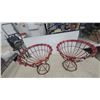 Image 2 : Pair of Red Metal Wire Pedestal Planters 17.6" Hgt..17.6" Diameter