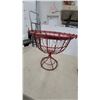 Image 3 : Pair of Red Metal Wire Pedestal Planters 17.6" Hgt..17.6" Diameter