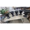 Image 1 : Set of Six Black Fluted Pedestal Planters with Ribbed Rim 18" Hgt. 16" Diameter
