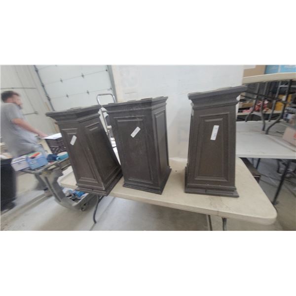 Dark Bronze Resin Decorative Pedestals, Tapered Panel Design, Set of 3