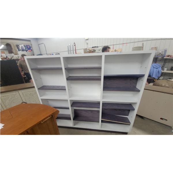 White and Gray Wood Grain Multi-Section Bookcase with Adjustable Shelves 62 x 72 x 7.6"
