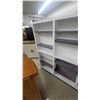 Image 2 : White and Gray Wood Grain Multi-Section Bookcase with Adjustable Shelves 62 x 72 x 7.6"