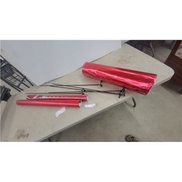Red Metallic Wrapping Paper and Black Metal Garden Stakes with Looped Tops