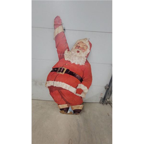 Vintage Mid-Century Plywood Santa Claus Cut-Out Display Figure 6.6'tall