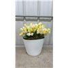 Image 8 : Set of Four Artificial Tulip Arrangements in White Ribbed Pots, Pink, White, Peach, Yellow