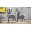 Image 3 : Grey Felt Reindeer Decorations on Wooden Bases with Glitter Antlers ( 26 3/4" - Large, 15.5" -Small