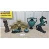Image 1 : Blue Mountain Style Pottery Vase, Horse,Dog Figurines, Candle Holder, & Young Girl Figurine