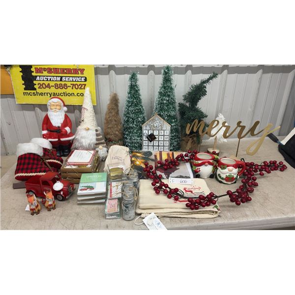 Christmas Décor Lot: Santa Figure, Day Till Christmas Calendar, Mini Trees, Gnome, Mugs, and More