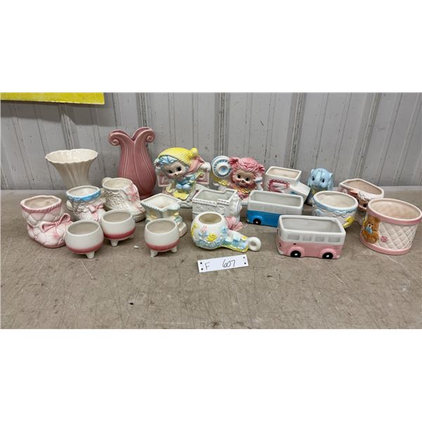 Vintage Ceramic Baby Nursery Planters and Vases, Shoes, Buses, Animals, and More