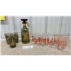 Image 1 : Mid-Century Modern Smoked Glass Decanter Set with Tumblers and Glasses