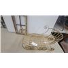 Image 3 : Gold Metal Decorative Sleigh Basket with Scrollwork and Arched Window Frame with Wreath Decore