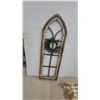 Image 4 : Gold Metal Decorative Sleigh Basket with Scrollwork and Arched Window Frame with Wreath Decore