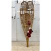 Image 1 : Vintage Wooden Snowshoes 48" with Rawhide Lacing, Decorated with Berries and Plaid Mittens