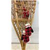 Image 2 : Vintage Wooden Snowshoes 48" with Rawhide Lacing, Decorated with Berries and Plaid Mittens