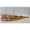 Image 3 : Vintage Wooden Snowshoes 48" with Rawhide Lacing, Decorated with Berries and Plaid Mittens