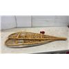 Image 4 : Vintage Wooden Snowshoes 48" with Rawhide Lacing, Decorated with Berries and Plaid Mittens
