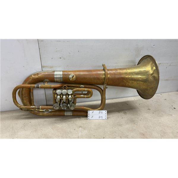 Vintage German Rotary Valve Baritone Horn or Tenorhorn in Brass with D.R.G.M. Mark