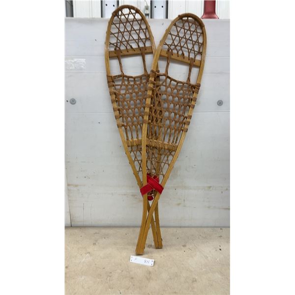 Traditional Wooden Snowshoes with Rawhide Webbing, 48"