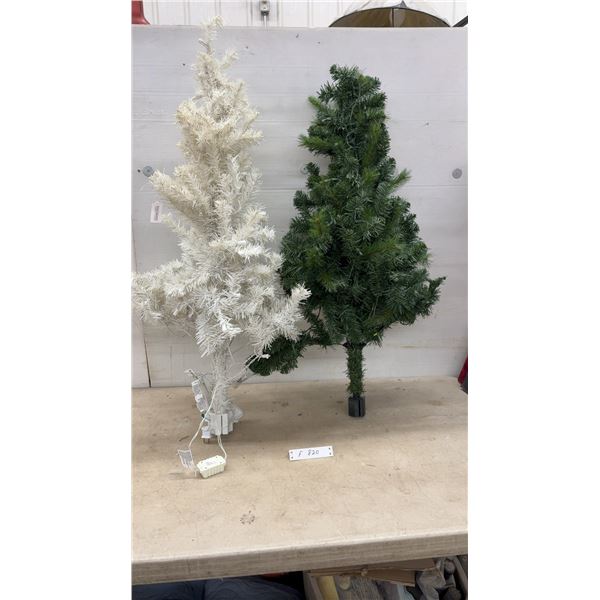 2 Prelit Artificial Christmas Trees, Green & White, Approximately 39" Tall