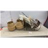 Image 1 : Seagrass Belly Baskets with Handles, Decorative Metal Sleigh, 15 x 23 x 10" and Dried Florals