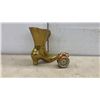 Image 8 : Brass Decorative Plates with Enameled Details, Boot Vase, Copper Plaque, and More