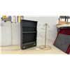 Image 1 : Black Wooden Wall Shelf with Drawers, 32 x 20 x 5" and Copper Metal Spiral 30" Display Stand