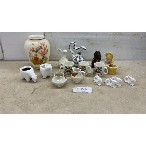 Asian-Style Ceramic Vase with Bird and Floral Motif, Delft Pitcher, Figurines, and More