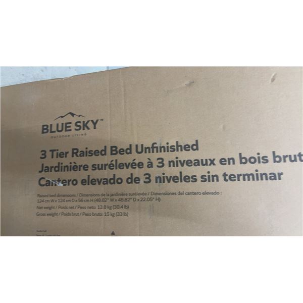 Blue Sky Outdoor Living 3-Tier Raised Garden Bed Unfinished Wood Model 125473, Factory Sealed