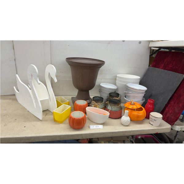 White Wooden Swan-Shaped Planter, Urn Planter, Ceramic Pumpkins, Fleurs & Jardin Pot, and More