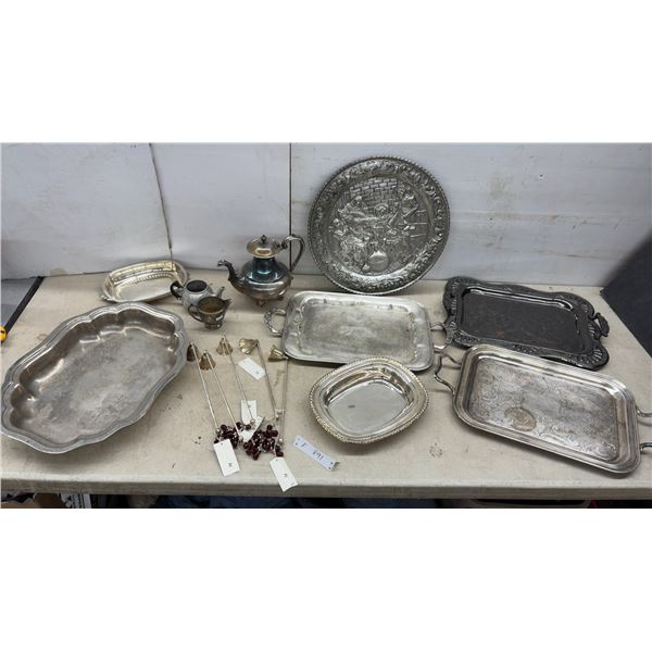 Silver-Plated Serving Trays, Teapots, Decorative Plate, Candle Snuffers, and More