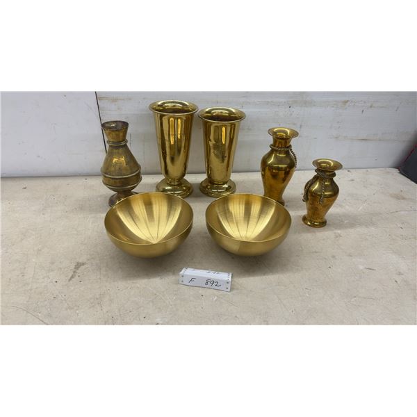 Brass Decorative Collection with Memorial Goblets, Bowls, and Vases, Seven Pieces